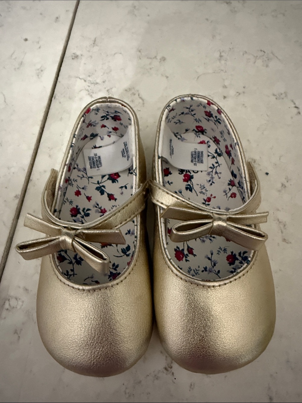 Janie and Jack Metallic Gold Bow Mary Jane Flats